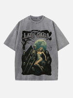 Lady Gaga Print Round Neck T-shirt