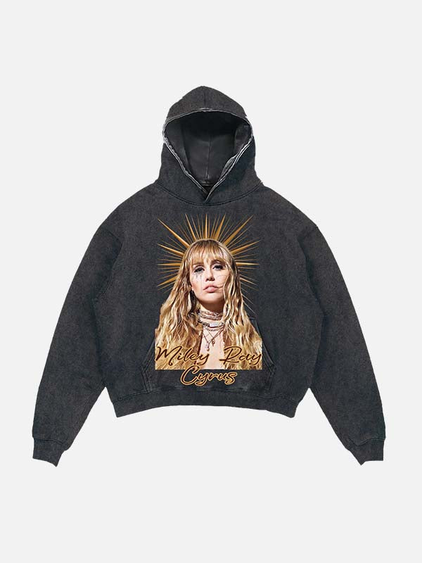 Miley Cyrus Print Slant Pockets Hoodie