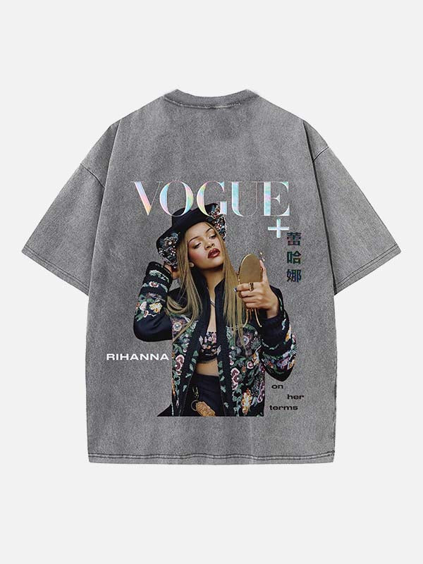 Rihanna Print Round Neck T-shirt