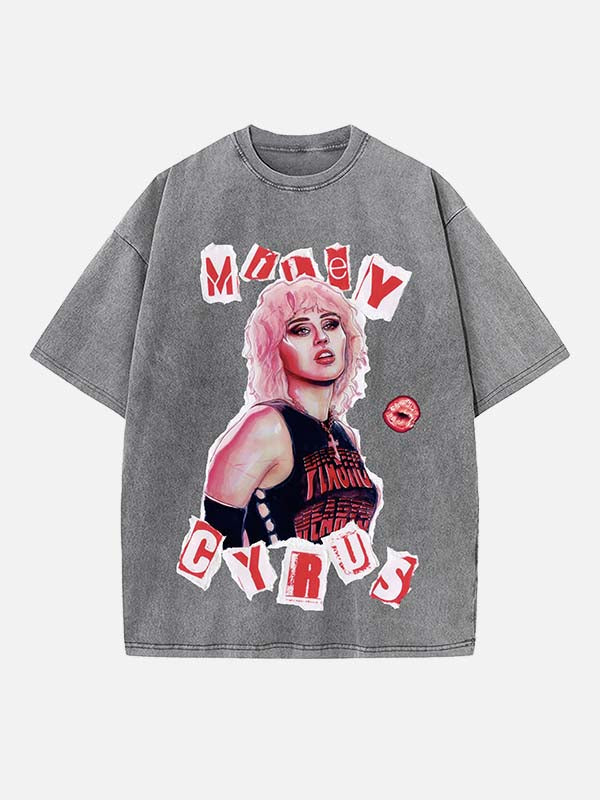 Miley Cyrus Print Round Neck T-shirt