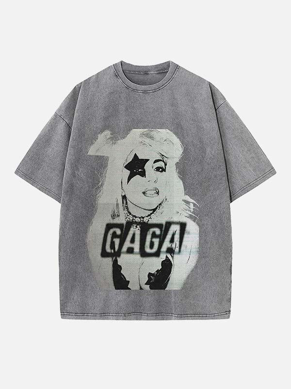 Lady Gaga Print Round Neck T-shirt