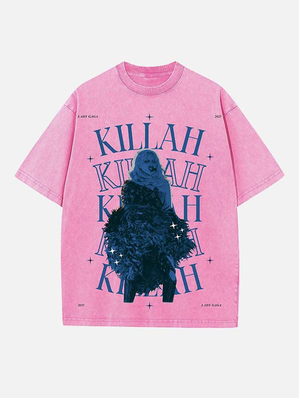 Lady Gaga Print Round Neck T-shirt