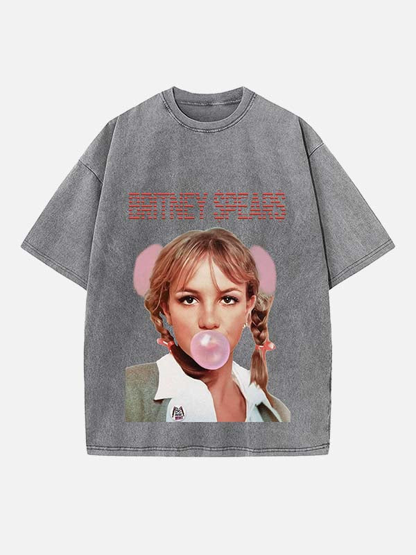 Britney Spears Print Round Neck T-shirt