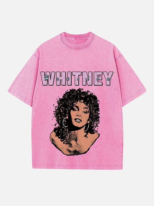 Whitney Houston Print Round Neck T-shirt