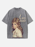 Lady Gaga Print Round Neck T-shirt