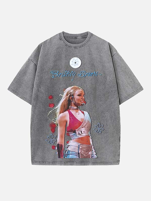 Britney Spears Print Round Neck T-shirt