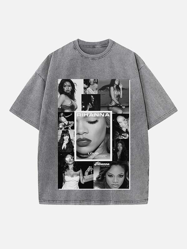 Rihanna Print Round Neck T-shirt