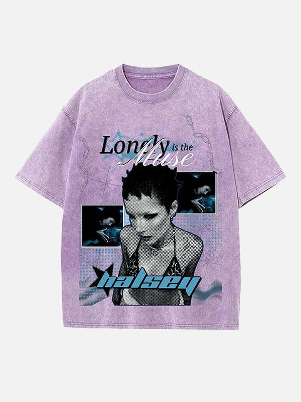 Halsey Print Round Neck T-shirt