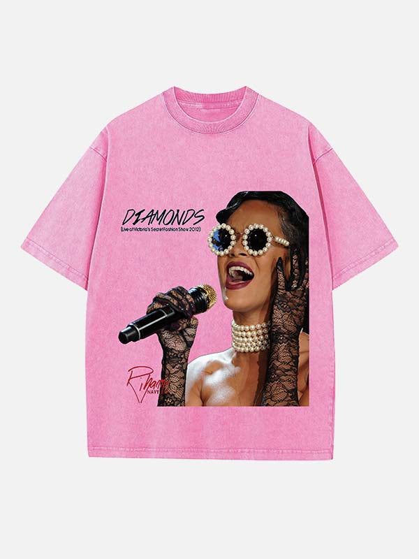 Rihanna Print Round Neck T-shirt
