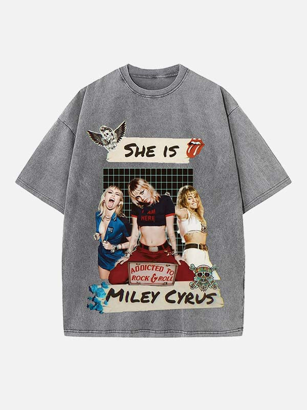 Miley Cyrus Print Round Neck T-shirt