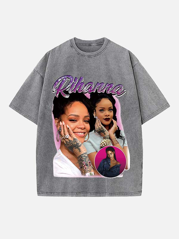 Rihanna Print Round Neck T-shirt