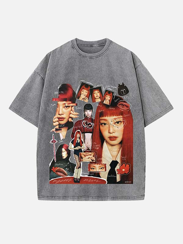 BLACKPINK Jennie Print Round Neck T-shirt