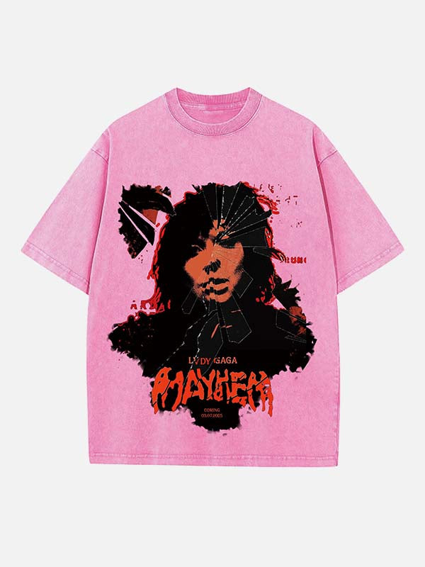 Lady Gaga Print Round Neck T-shirt