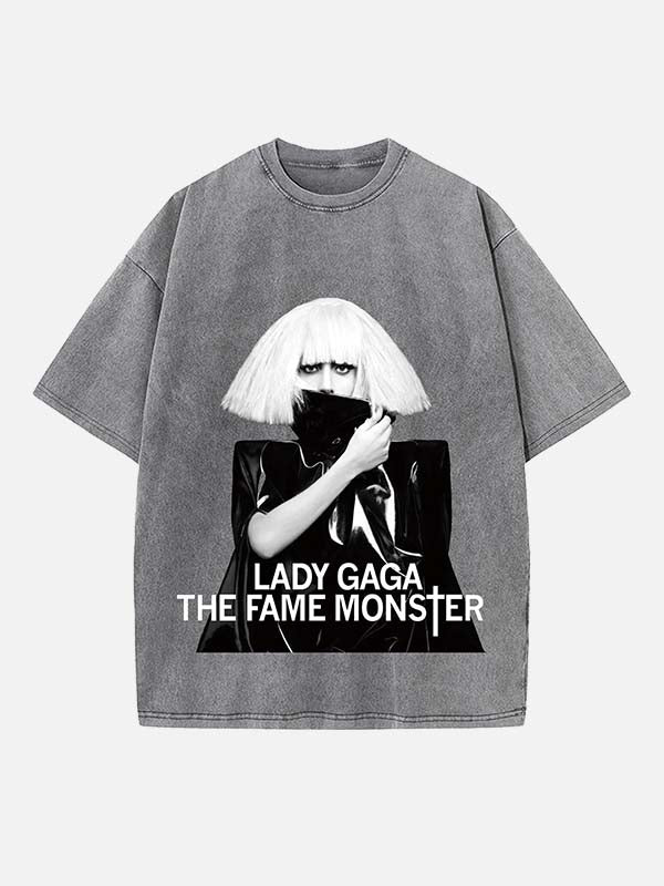 Lady Gaga Print Round Neck T-shirt