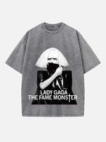 Lady Gaga Print Round Neck T-shirt