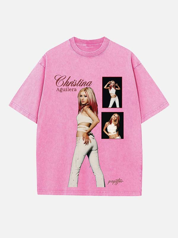 Christina Aguilera Print Round Neck T-shirt