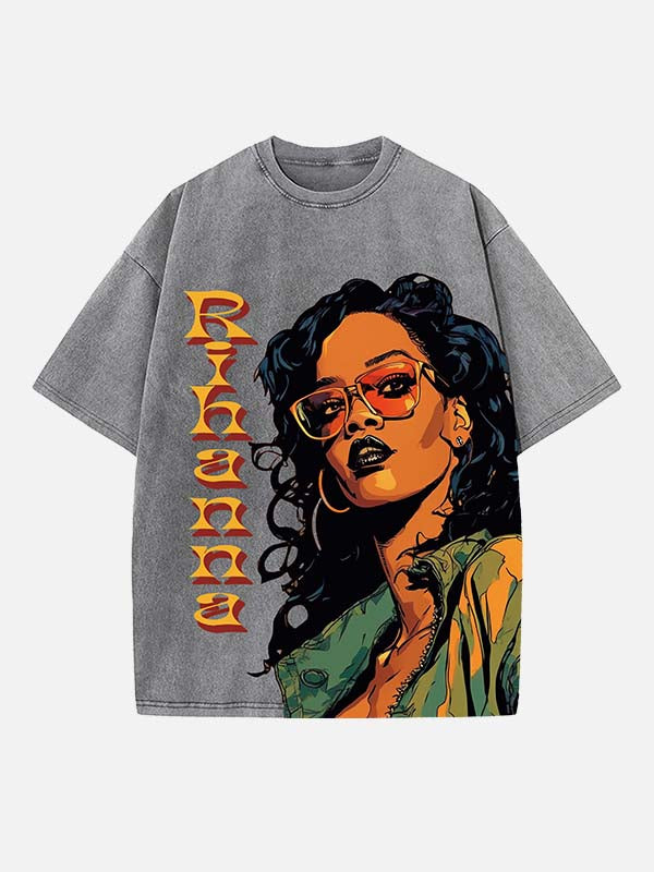 Rihanna Print Round Neck T-shirt