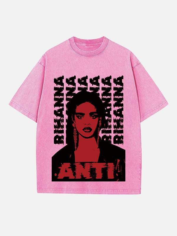 Rihanna Print Round Neck T-shirt