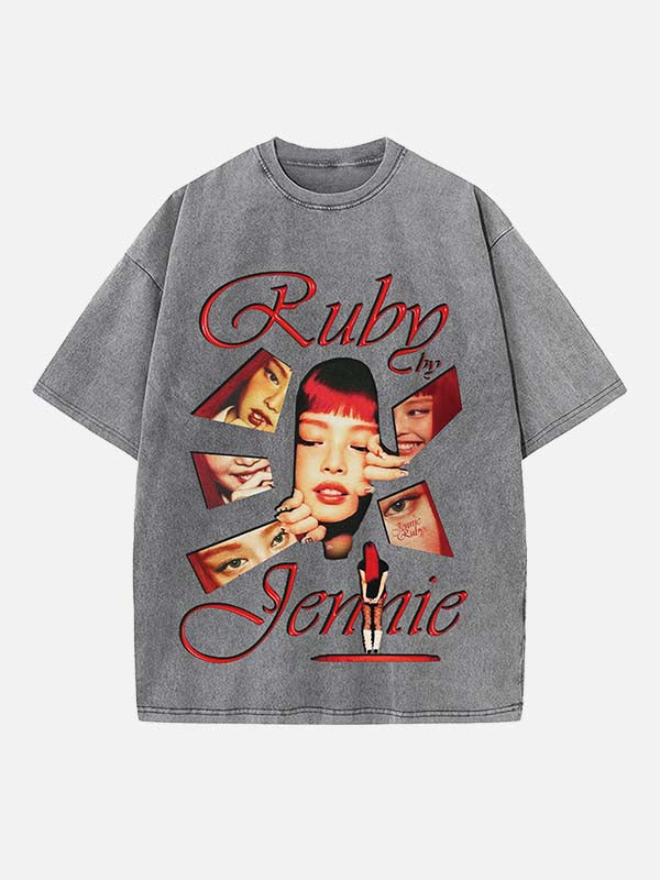 BLACKPINK Jennie Print Round Neck T-shirt