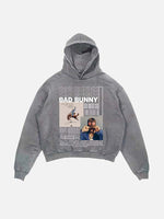 Bad Bunny Print Slant Pockets Hoodie