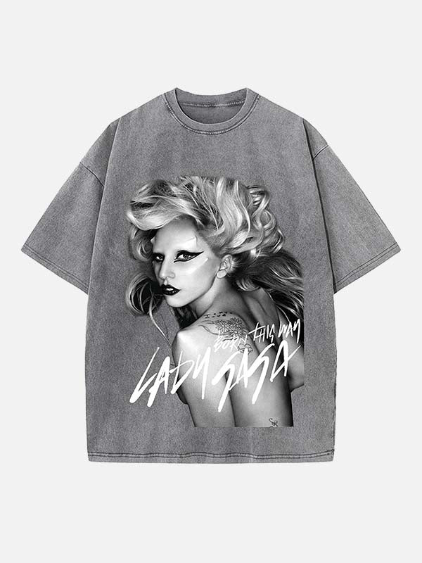 Lady Gaga Print Round Neck T-shirt