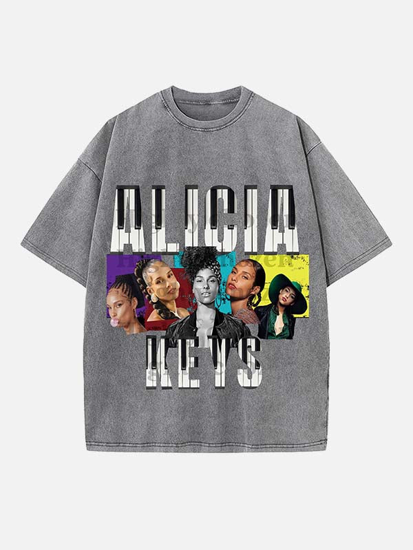 Alicia Keys Print Round Neck T-shirt