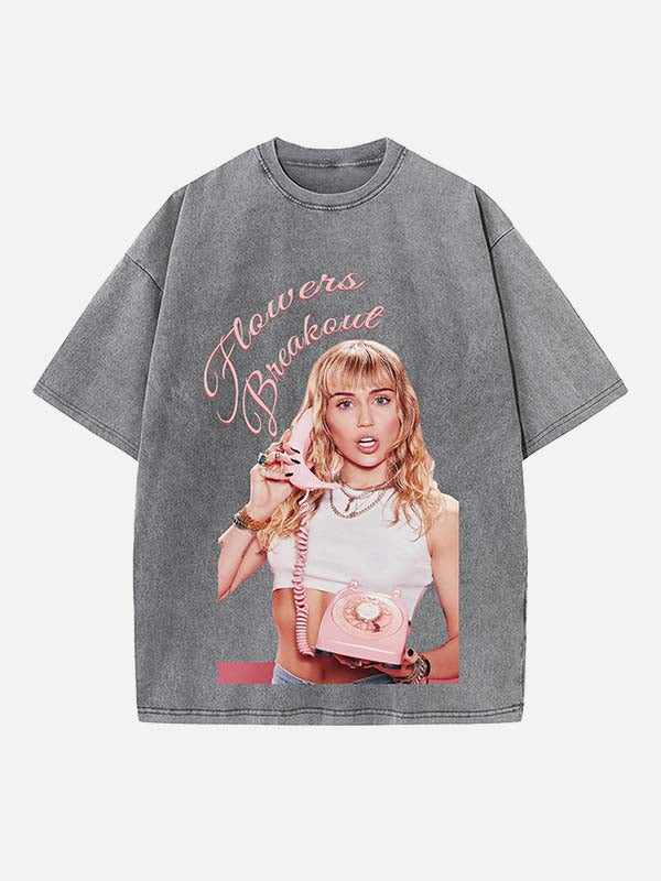 Miley Cyrus Print Round Neck T-shirt