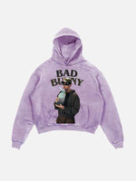 Bad Bunny Print Slant Pockets Hoodie