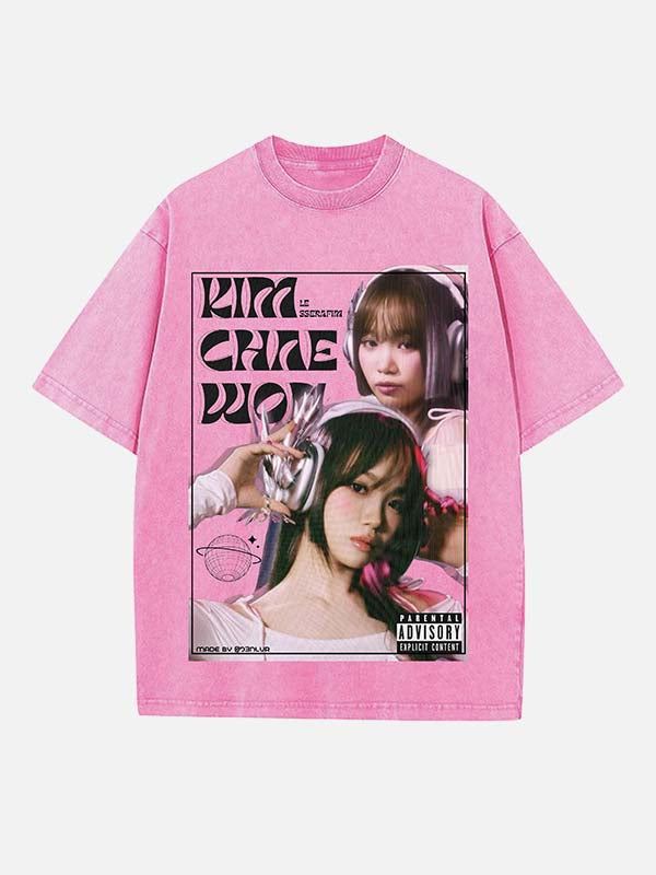 LE SSERAFIM Kim Chaewon Print Round Neck T-shirt