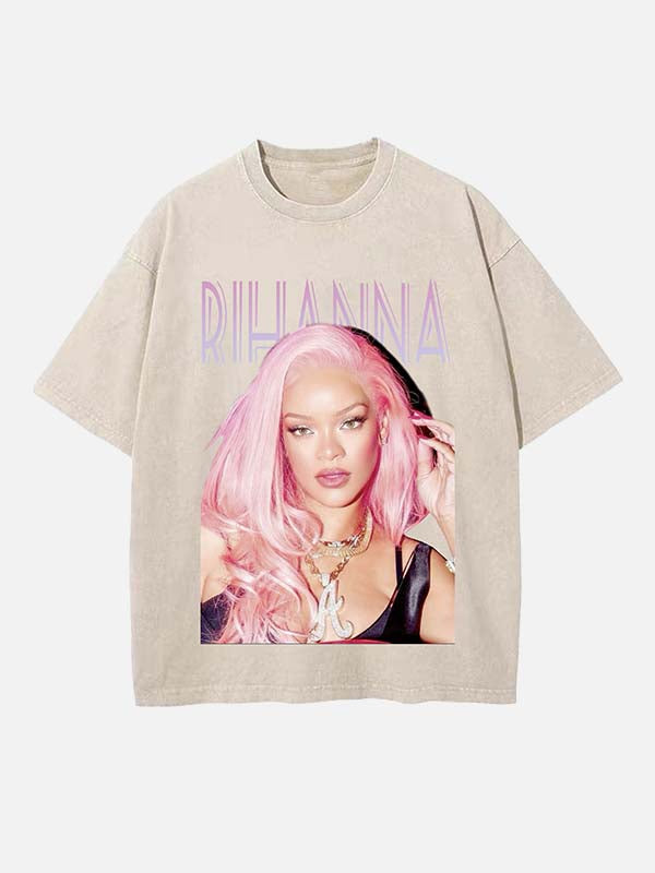 Rihanna Print Round Neck T-shirt