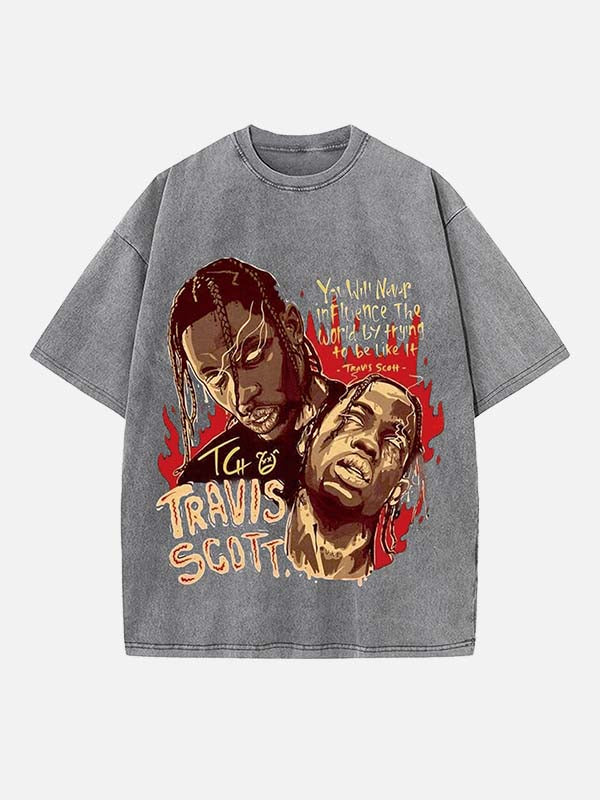 Travis Scott Print Round Neck T-shirt