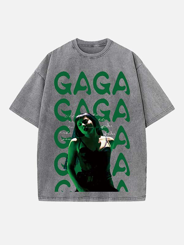 Lady Gaga Print Round Neck T-shirt