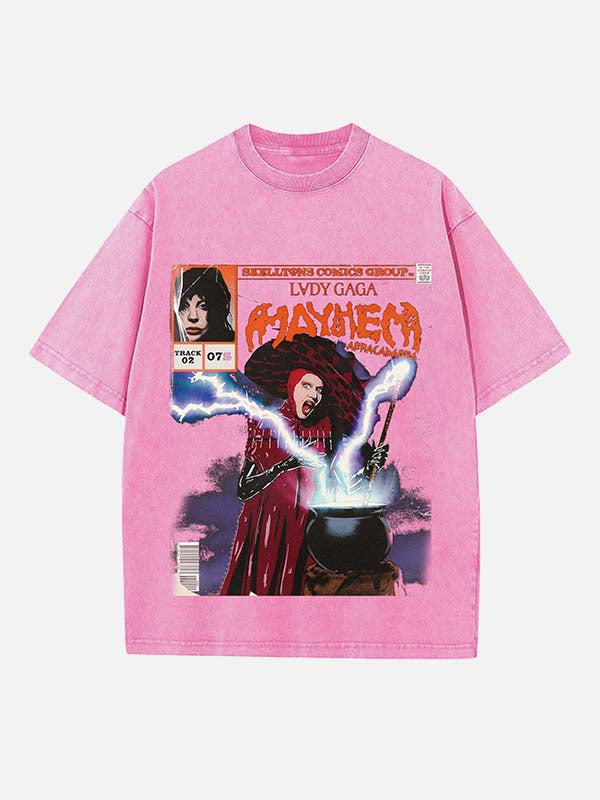 Lady Gaga Print Round Neck T-shirt