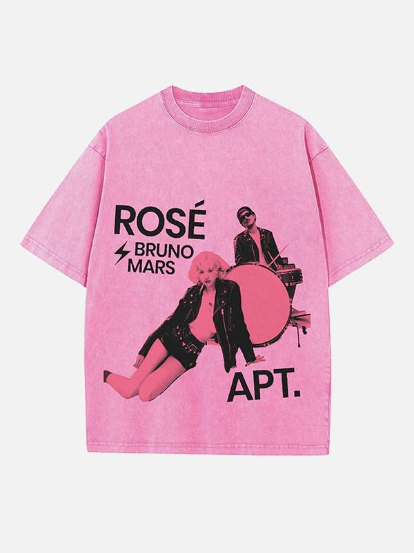 Bruno Mars & BLACKPINK Rosé Print Round Neck T-shirt