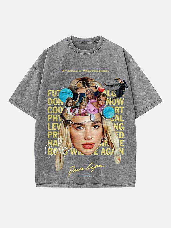 Dua Lipa Print Round Neck T-shirt