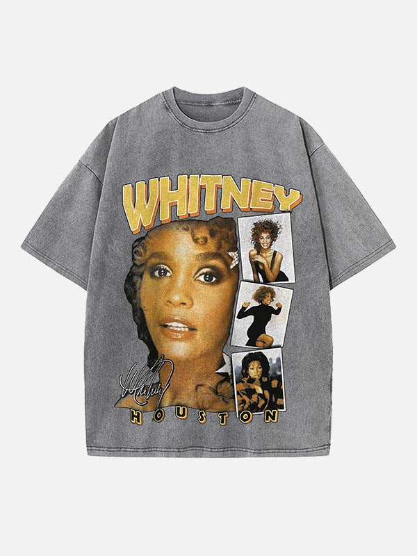 Whitney Houston Print Round Neck T-shirt