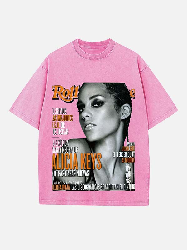 Alicia Keys Print Round Neck T-shirt