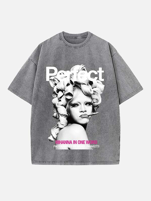 Rihanna Print Round Neck T-shirt