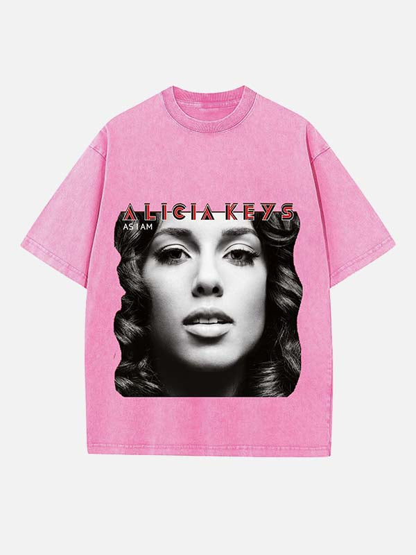 Alicia Keys Print Round Neck T-shirt