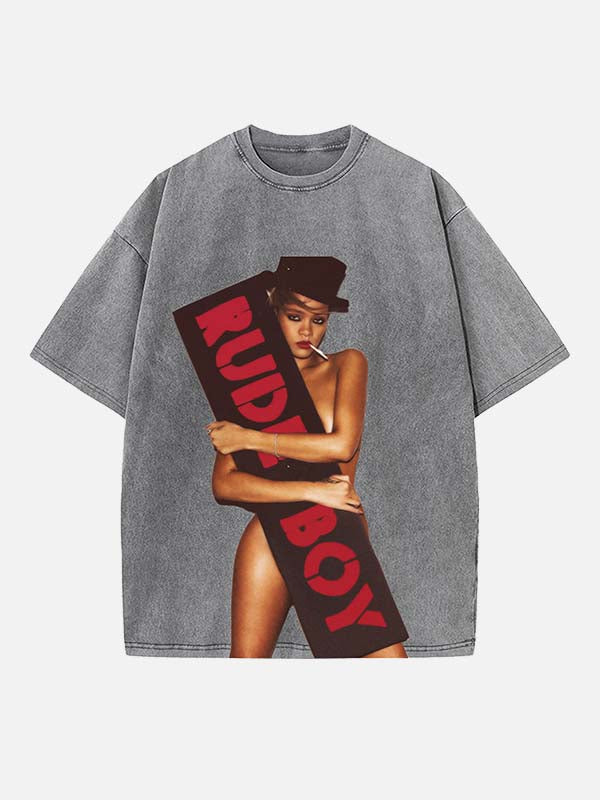 Rihanna Print Round Neck T-shirt