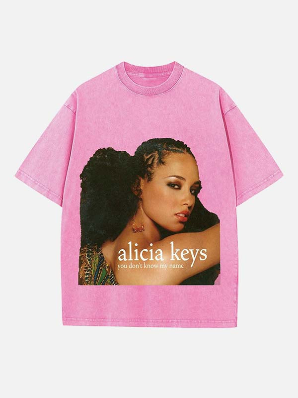Alicia Keys Print Round Neck T-shirt