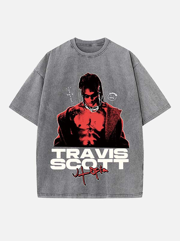 Travis Scott Print Round Neck T-shirt