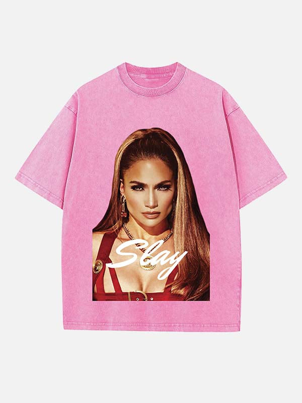 Jennifer Lopez Print Round Neck T-shirt