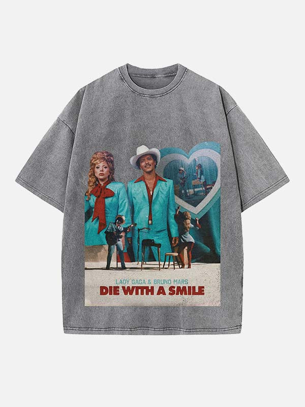 Lady Gaga & Bruno Mars Print Round Neck T-shirt