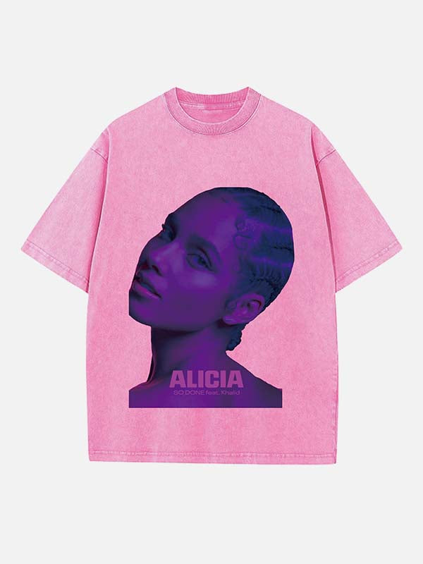 Alicia Keys Print Round Neck T-shirt