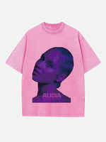 Alicia Keys Print Round Neck T-shirt