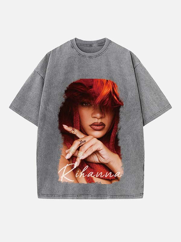 Rihanna Print Round Neck T-shirt