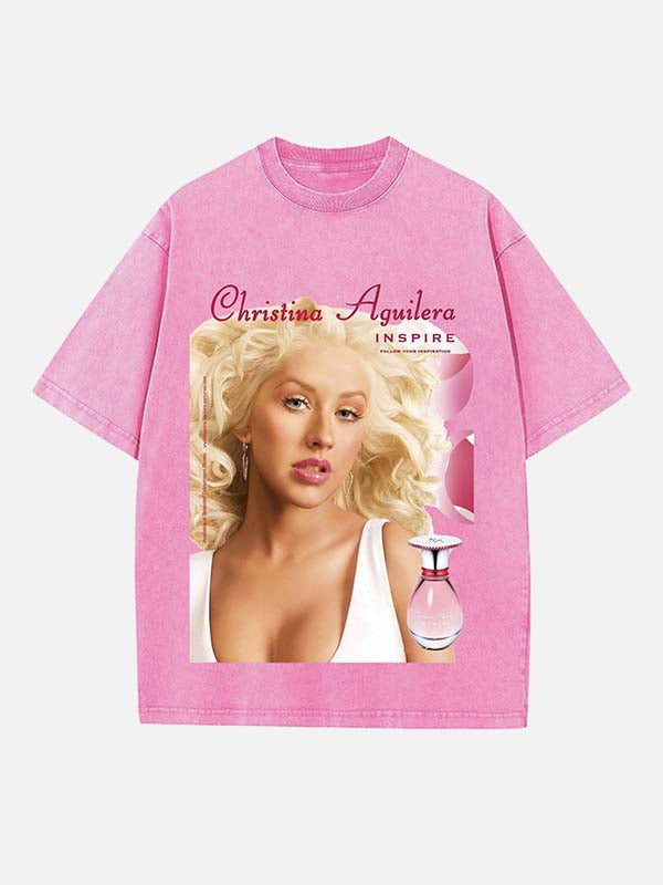 Christina Aguilera Print Round Neck T-shirt