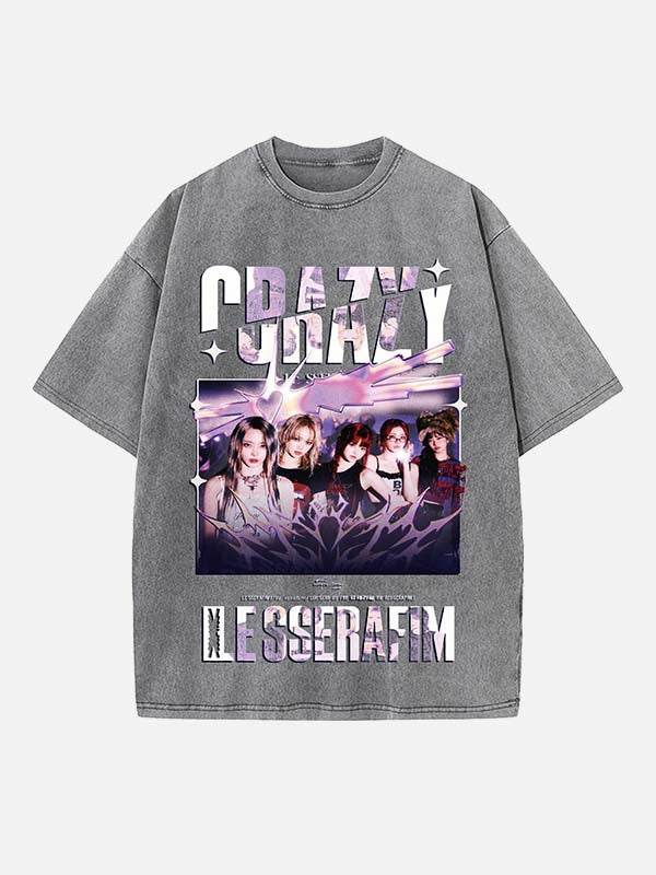 LE SSERAFIM Print Round Neck T-shirt