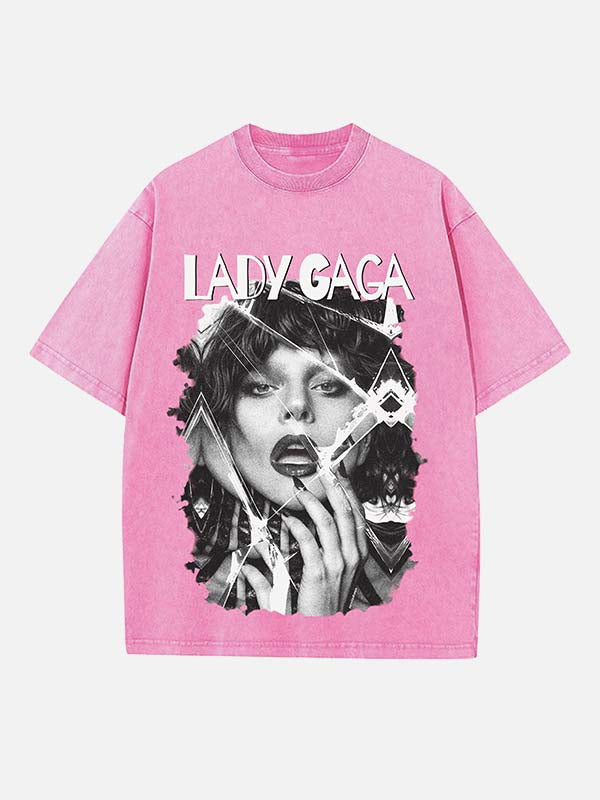 Lady Gaga Print Round Neck T-shirt